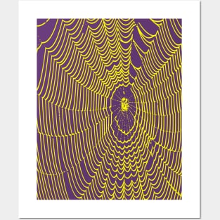 Artistic Halloween Spider Web Cobweb Doodle In Yellow Posters and Art